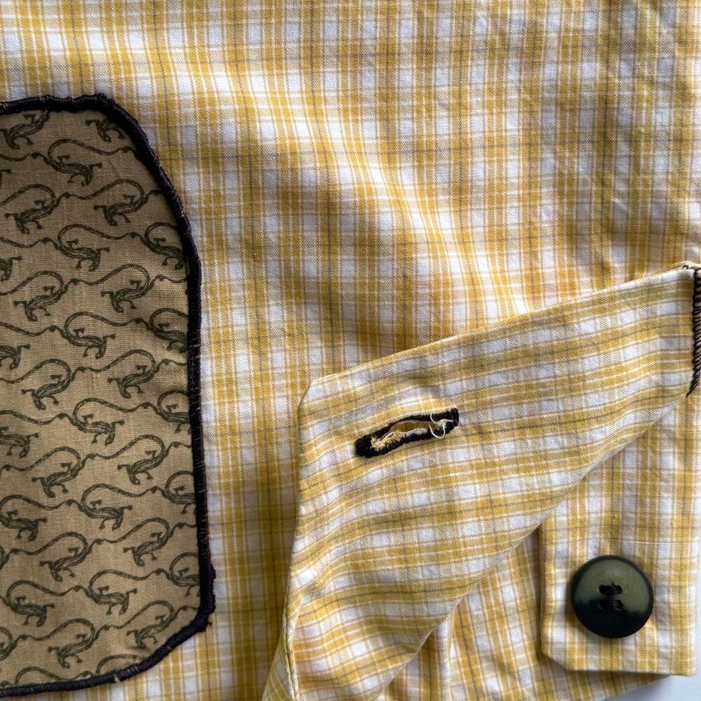 Vintage Quist Kid's Overalls Jumper Yellow Gingham Anchor Buttons Pocket 12-18mo - Picture 6 of 6